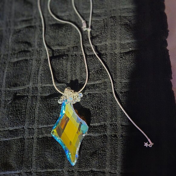 KIRKS FOLLY DIAMOND CRYSTAL OPEN RING CHARM PENDANT WITH SILVER PLATED CHAIN